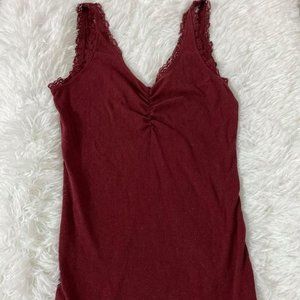 SOLD Hollister Burgundy Lace Trim V Neck Tank Top